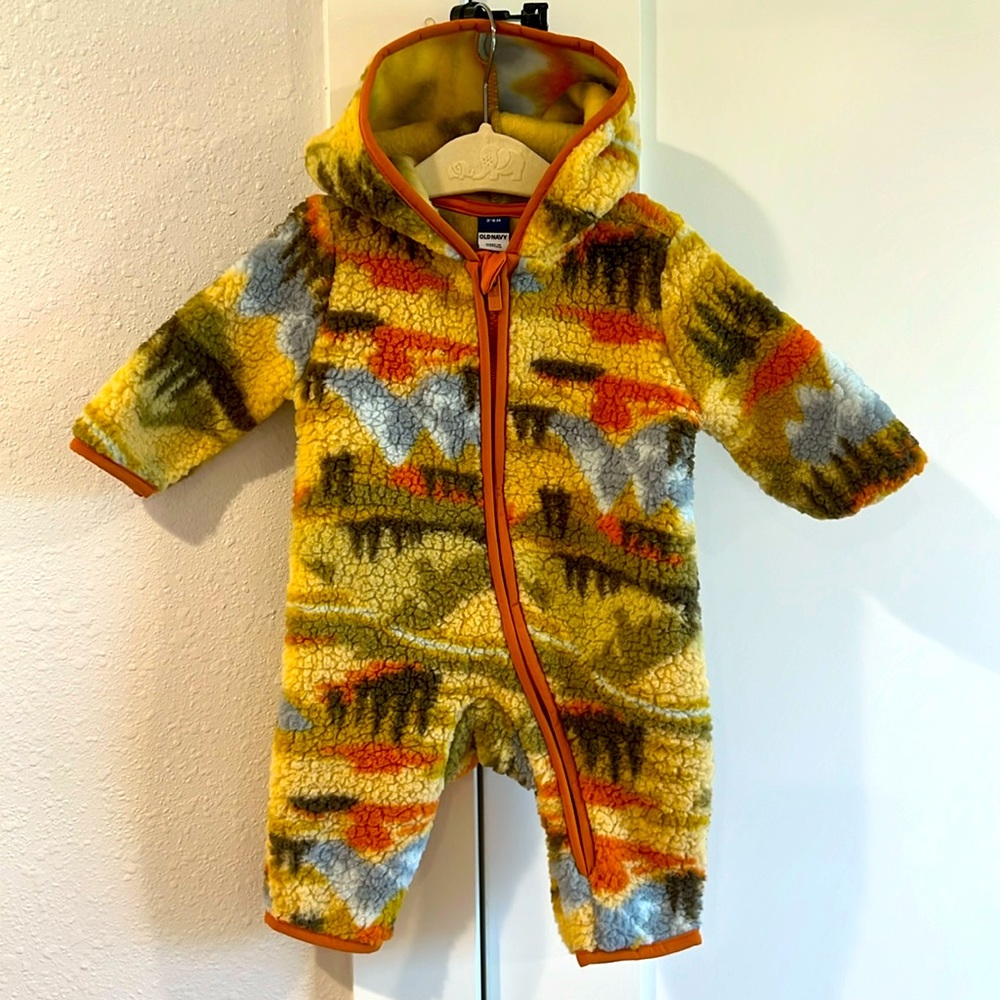 Old Navy Yellow Orange Multi Sherpa Hooded Baby One-Piece